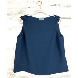 M.M. Lafleur Womens L Navy Blue Sadie Twist Sleeve Workwear Dress Blouse Top